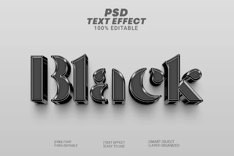 PSD Black Glossy Metal Stencil Elegant 3D Text Effect