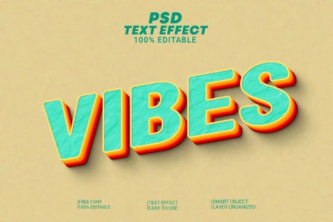 PSD Vibes Vintage Surf Vanlife Retro Beach 3D Text Effect