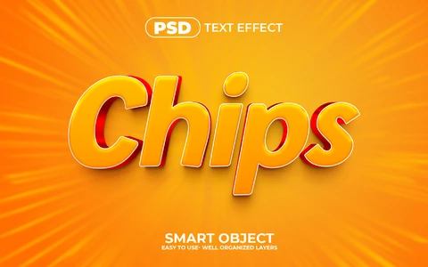 PSD Efeito de texto 3d laranja Chips