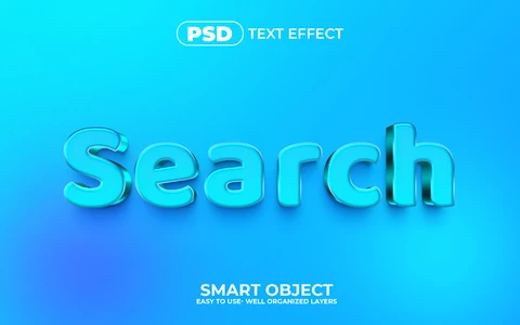 PSD Pesquisar efeito de texto 3d de vidro azul cristalino