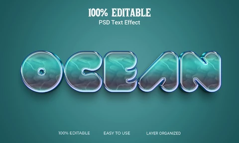 PSD Océano teal aqua verde burbujeante efecto de texto 3d