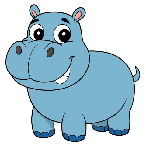 AI,JPG Cartoon Style Happy Hippo Illustration