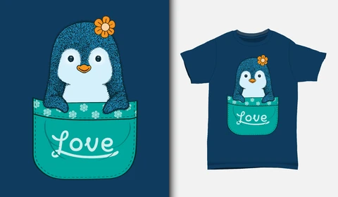 EPS,JPG Cute Cartoon Penguin T-Shirt Design
