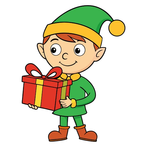 AI,JPG Duende navideño de dibujos animados con regalo