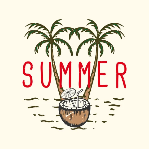 EPS,JPG Vintage Summer Tropical Illustration
