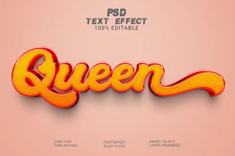 PSD Reina de la universidad naranja 3d efecto de texto