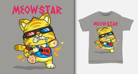 EPS,JPG Cartoon Cat Rockstar T-Shirt Design