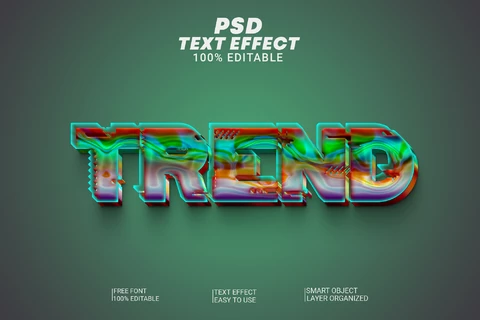 PSD Trend Liquid Metal Glossy Green 3D Text Effect
