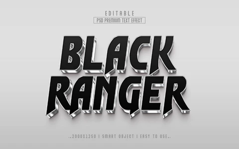 PSD Black Ranger Metallic Heroic 3D Text Effect