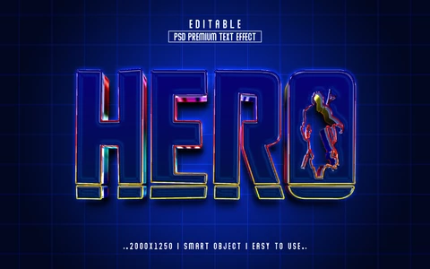 PSD Héroe retro 3d efecto de texto