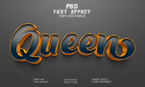 PSD Efecto de estilo de fuente Queen 3d