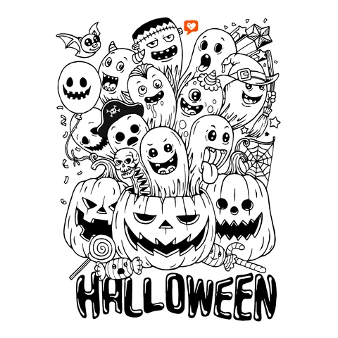 EPS,JPG Halloween Themed Doodle Art Illustration