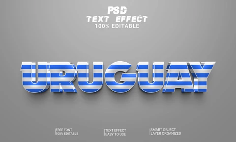 PSD Bandera de Uruguay 3d estilo de fuente efecto