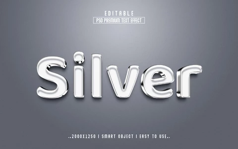 PSD Gris plateado metal efecto texto 3d