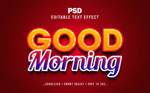 PSD Buenos días alegre espectáculo 3d efecto de texto