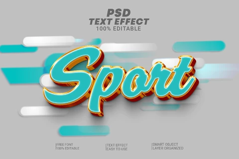 PSD Deporte verde azulado oro cursiva en relieve retro 3d efecto de texto