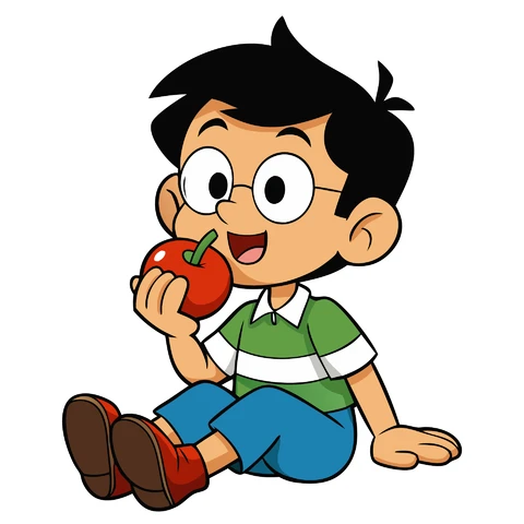 AI,JPG Cartoon Character Eating Apple Illustration