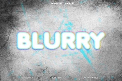 PSD Blurry Concrete Turquoise Glitch Font Style Text Effect