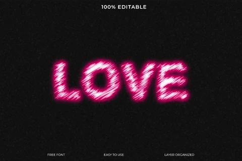 PSD Amor esbozado rosa neón estilo de fuente efecto de texto