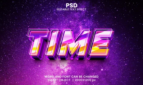 PSD Efeito de texto 3d de galáxia roxa do tempo