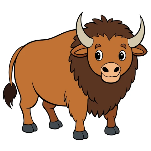 AI,JPG Cartoon Style Bison Illustration