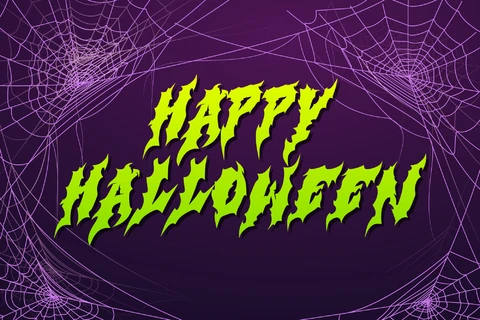 AI,EPS Verde efecto de texto de Halloween con tela de araña
