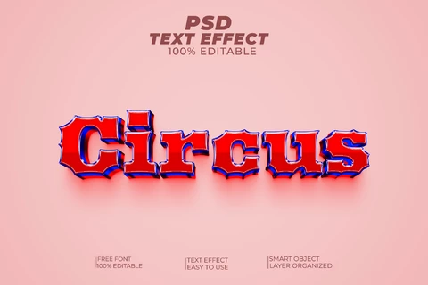 PSD Circo rojo azul rosa metal 3d efecto texto