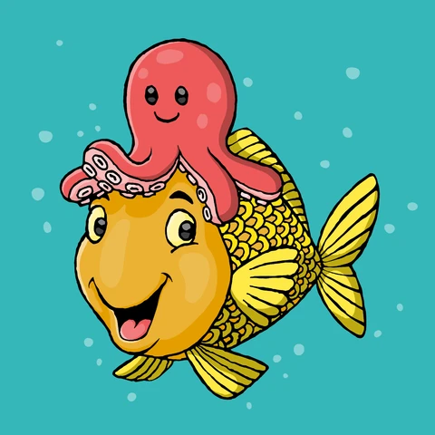 EPS,JPG Cartoon Style Aquatic Friends Illustration
