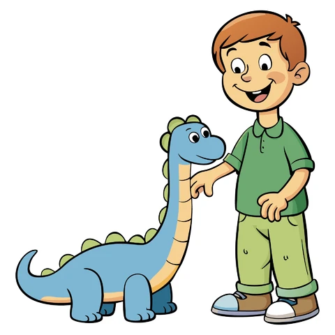 AI,JPG Playful Cartoon Character and Dinosaur