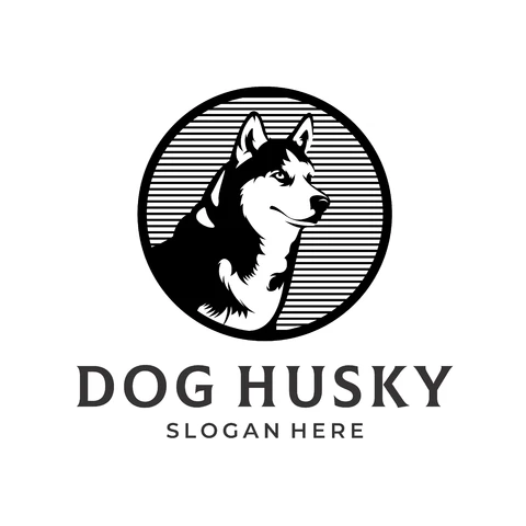 EPS,JPG Vintage Circular Logo Design for Dog Husky