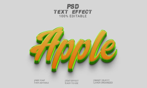 PSD Efeito de estilo de fonte 3d frutado de maçã