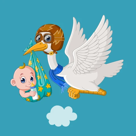 EPS,JPG Cartoon Stork Delivering Baby Illustration