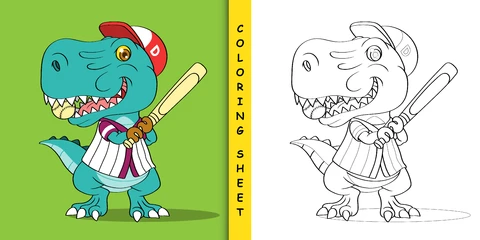EPS,JPG Dibujos animados dinosaurio jugador de béisbol para colorear