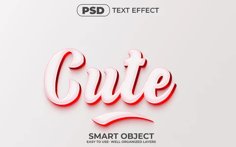 PSD Cute Red Cursive 3D Text Effect