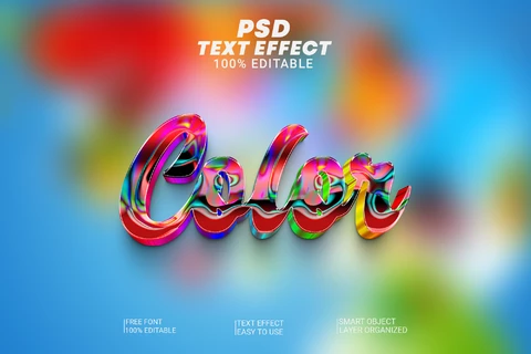 PSD Color Funny Colorful Groovy Cursive Happy 3D Text Effect