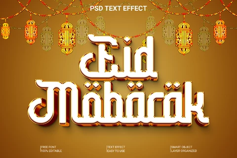 PSD Eid mubarak celebración estilo de fuente efecto