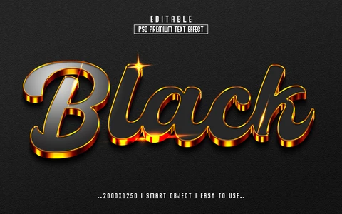 PSD Efecto de texto 3d dorado brillante negro