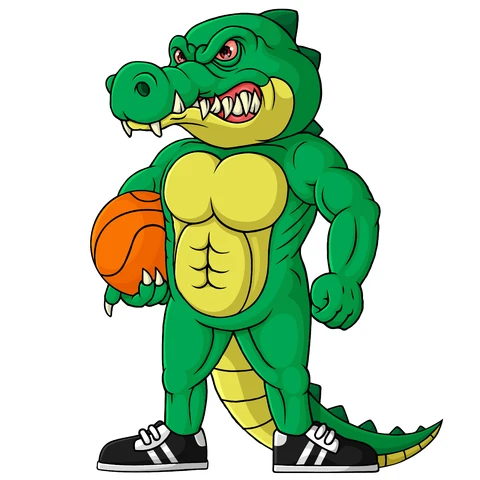 EPS,JPG Cartoon Style Muscular Alligator with Basketball