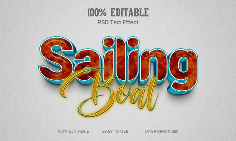 PSD Barco de vela de madera 3d efecto de texto
