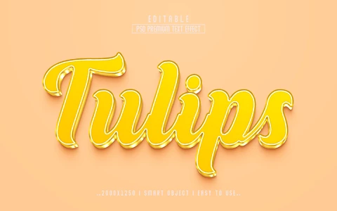 PSD Efeito de texto 3d amarelo de tulipas