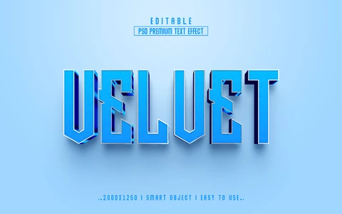 PSD Efeito de texto 3d azul aveludado