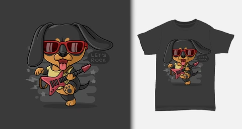 EPS,JPG Cartoon Rock Star Dog T-Shirt Design