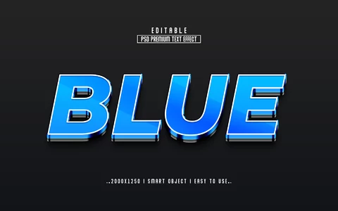 PSD Efecto texto 3d azul metalizado