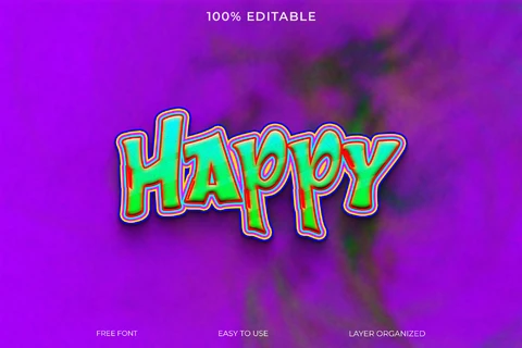 PSD Efecto de texto Happy font style