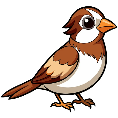 AI,JPG Cartoon Style Sparrow Illustration
