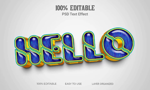 PSD Hello Funny Blue 3D Text Effect