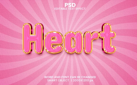 PSD Heart Glossy Candy 3D Text Effect