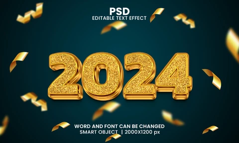 PSD 2024 brillo dorado fiesta 3d efecto de texto