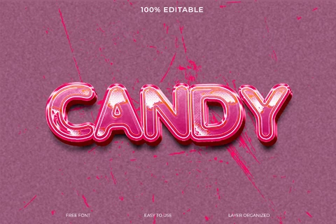PSD Effet de texte Candy glossy pink trash font style