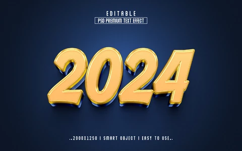 PSD 2024 efecto texto dorado 3d